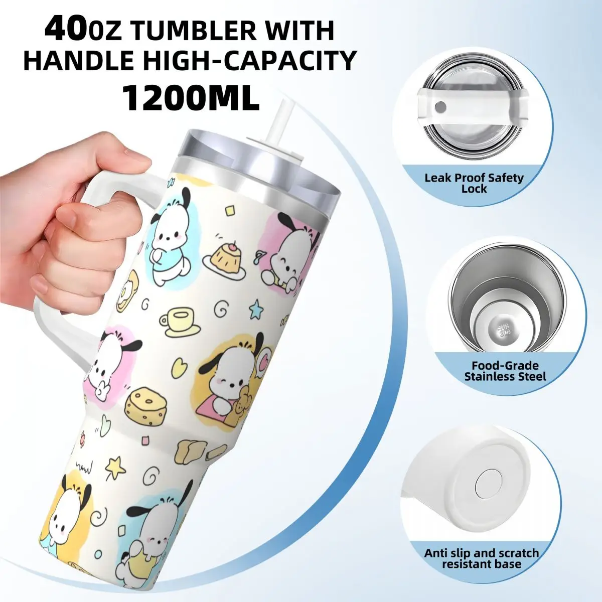 Pochacco Tumbler Cold and Hot Water Bottle Heat Preservation Stainless Steel Coffee Mug Design Driving Car Mugs