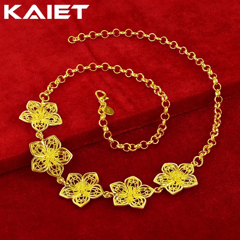 

KAIET 925 Sterling Silver Five Flowers Chain 20 inches Necklace Plated With 18K Gold Wedding Party For Women Charm Fine Jewelry