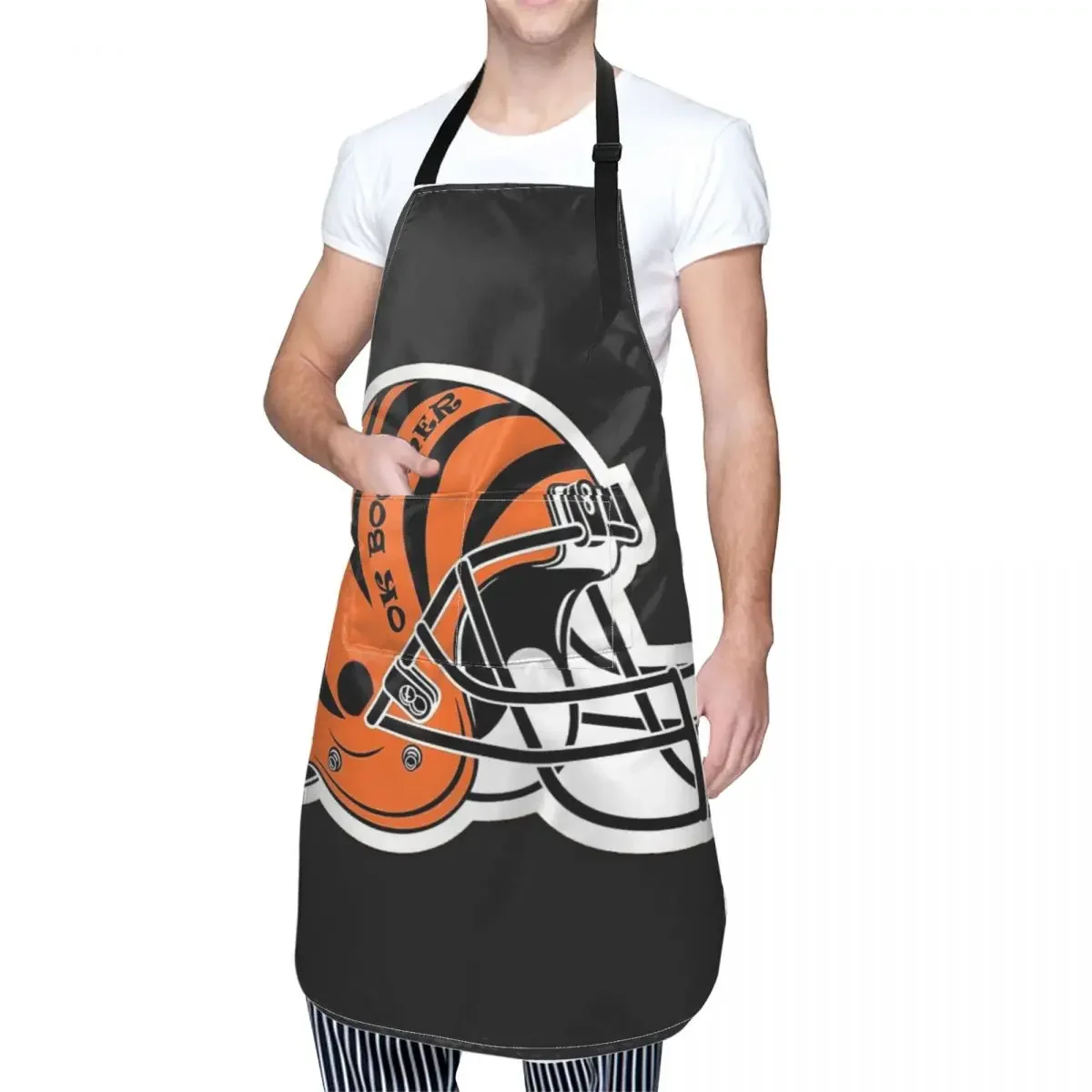 OK BOOMER - Cincinnati Bengals خوذة مريلة الشيف الطبخ الخبز Tablier مريلة مقاومة للماء تنظيف المطبخ بينافور للنساء والرجال #5