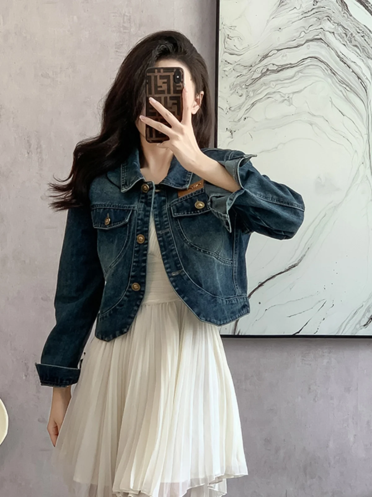 Europejska elegancka jesienna nowość w stylu koreańskim, dżinsowa kurtka dla kobiet, unikalna, odmładzająca, modna bluzka, do pracy, luźny krój.