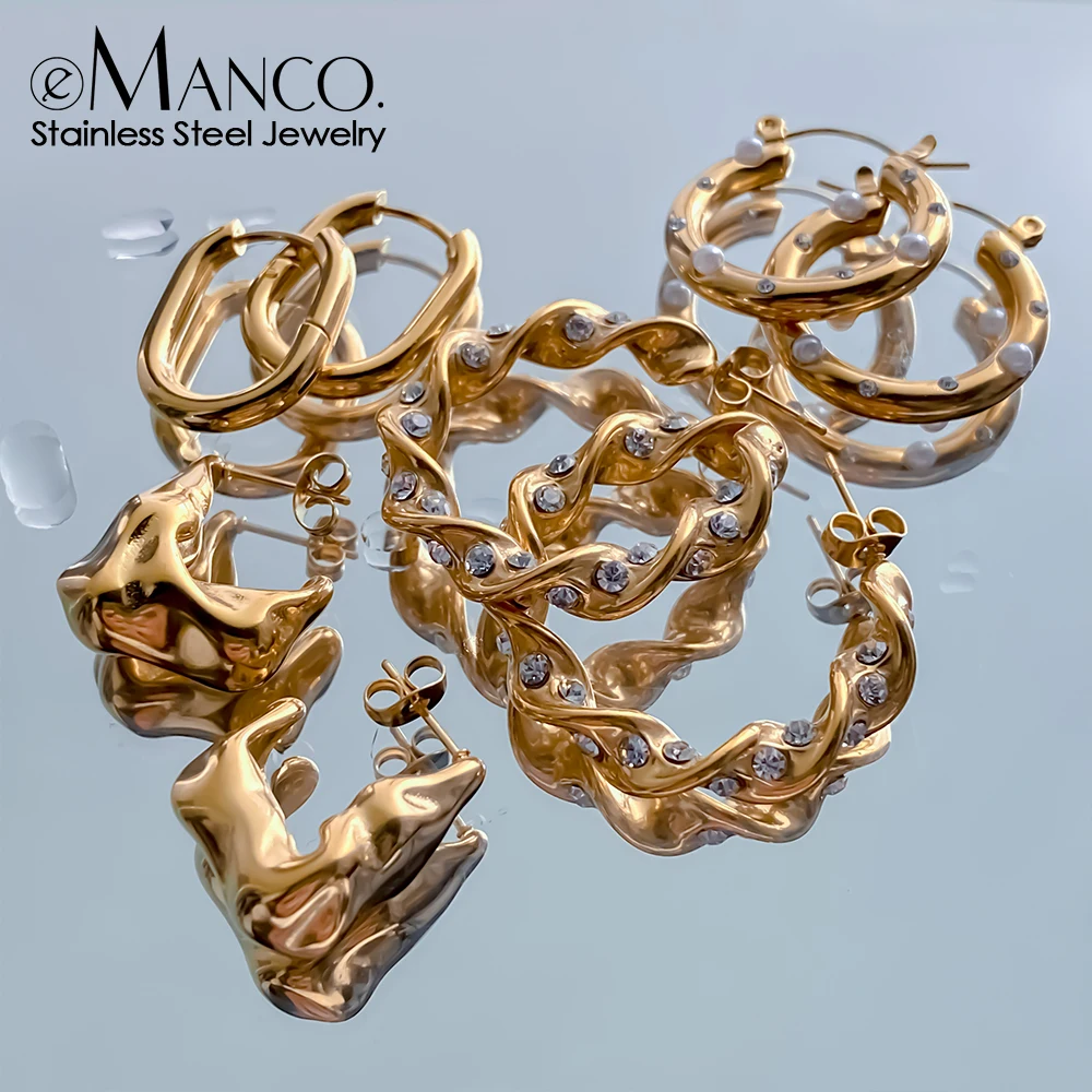 مجموعة eManco من الأقراط المصنوعة من الفولاذ المقاوم للصدأ بتصميم عتيق فاخر وعناصر اللؤلؤ والمجوهرات الأنيقة بالجملة #1