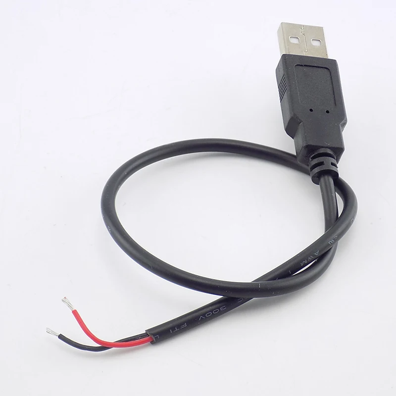 0.3/1/2M DC 5V USB 2.0 Type A Male 2 Pin Cable Power Supply Adapter Charge For Smart Devices DIY Connector Wire