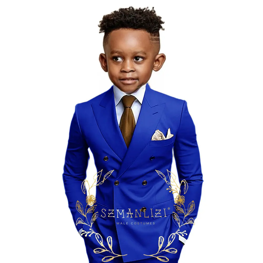 Brown Boys Suit Double Breasted Jacket Pants 2 Piece Set Business Style Formal Wedding Tuxedo Custom Size Blazer Kids