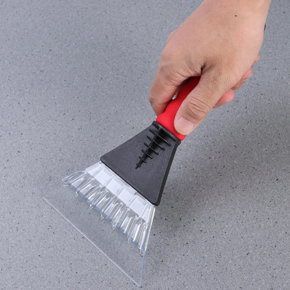 Car Snow Scraper Ice Remover Windshield Scraper with Rubber Sleeve Dual Function Dry Wet Use Exquisite Curve Design Red