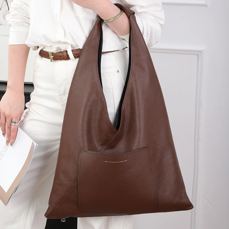 Women's Large Capacity Shoulder Bag Cowhide Genuine Leather Tote Bag Magnetic Closure Trendy Multiple Pockets Underarm bag