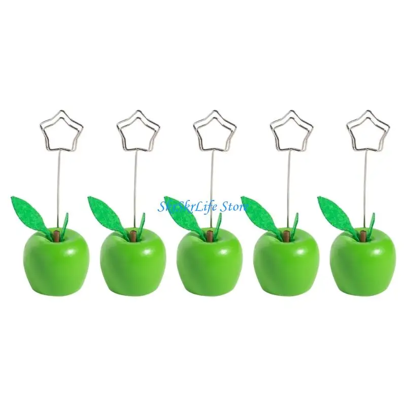 E65E 5Pcs Colored Fruit Note Stand With Wooden Stand For Desk Organization