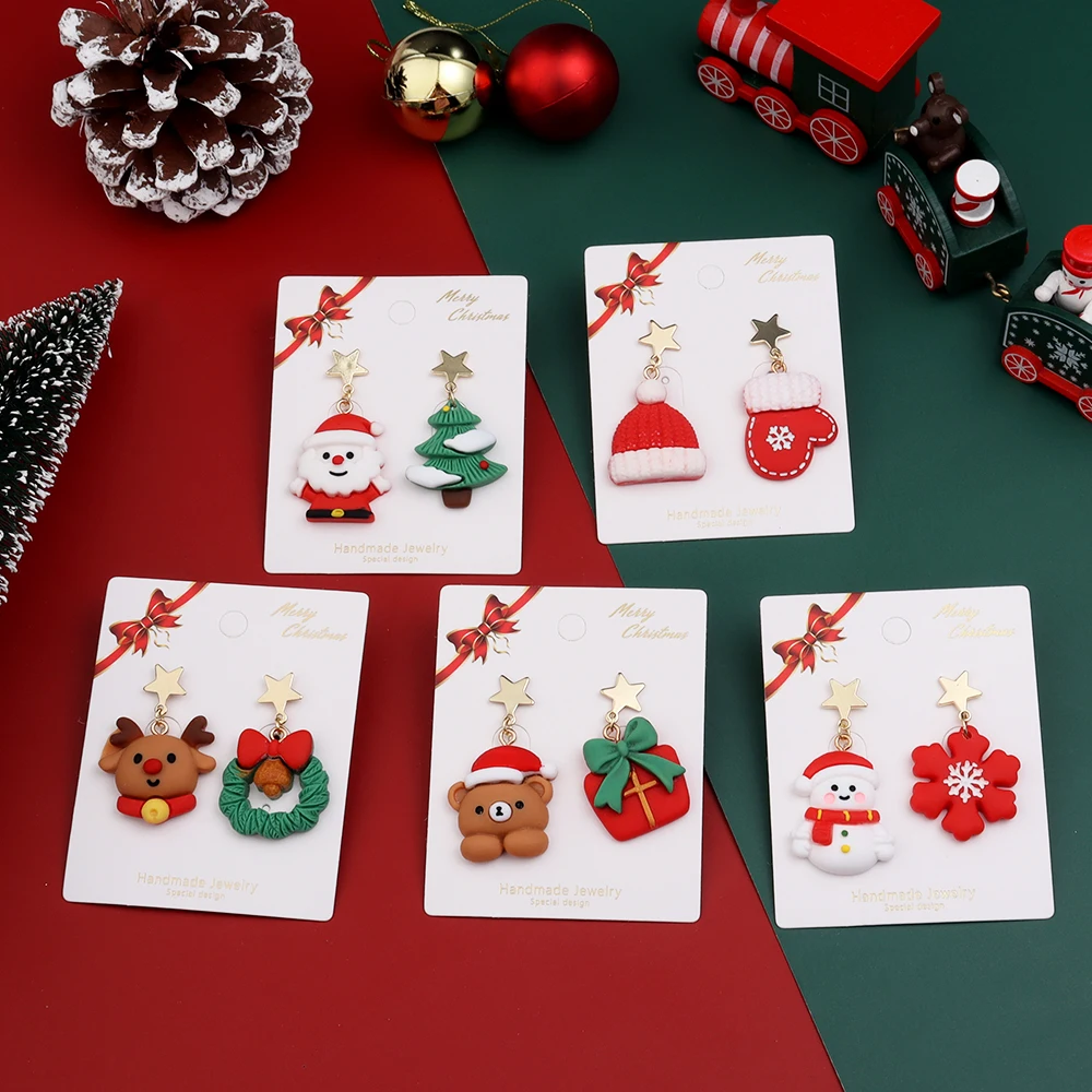 1 زوج/الوحدة عيد الميلاد الراتنج الأقراط شجرة عيد الميلاد سانتا كلوز ثلج ندفة الثلج الغزلان الدب استرخى أقراط للفتيات هدايا الحفلات #3