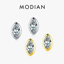 Modian Real 925 Sterling Silver Golden Rhombus Luxury CZ Gold Stud Earrings for Women Anniversary Gift Fine Ear bone Jewelry