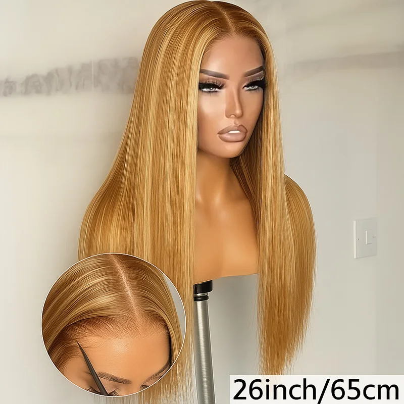 

30-дюймовые прямые парики из натуральных волос на кружеве P427 Медовый блондин 13x4 Прозрачные HD кружевные фронтальные парики для женщин