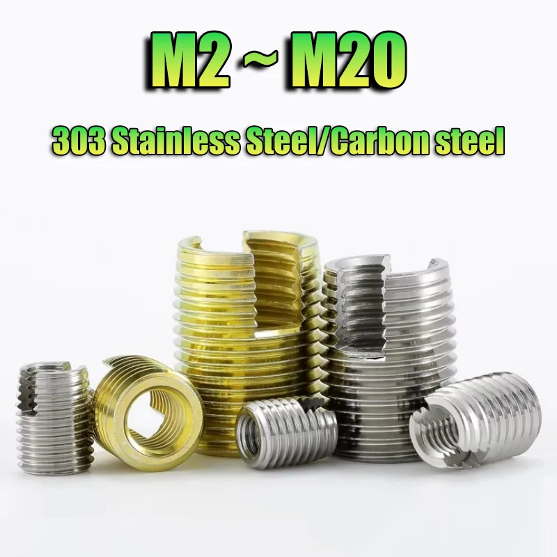 M2 M3 M4 M5 M6 M8 M10 M12 M14 M16 M18 M20 Self Tapping Thread Insert Screw Bushing Slotted Type Thread Repair Inset 1/2/5/10pcs