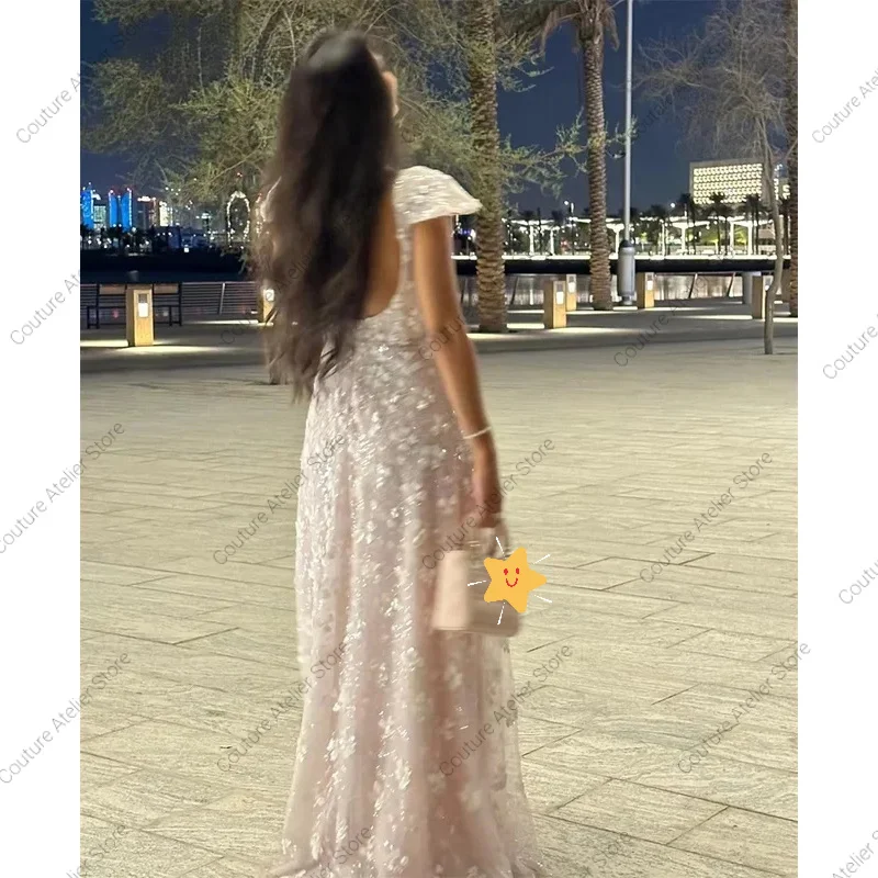 Gaun Prom Line A Buatan Khusus Gaun Acara Khusus untuk Kesempatan Istimewa Gaun Malam Berkilau dengan Renda Bunga Gaun Pesta