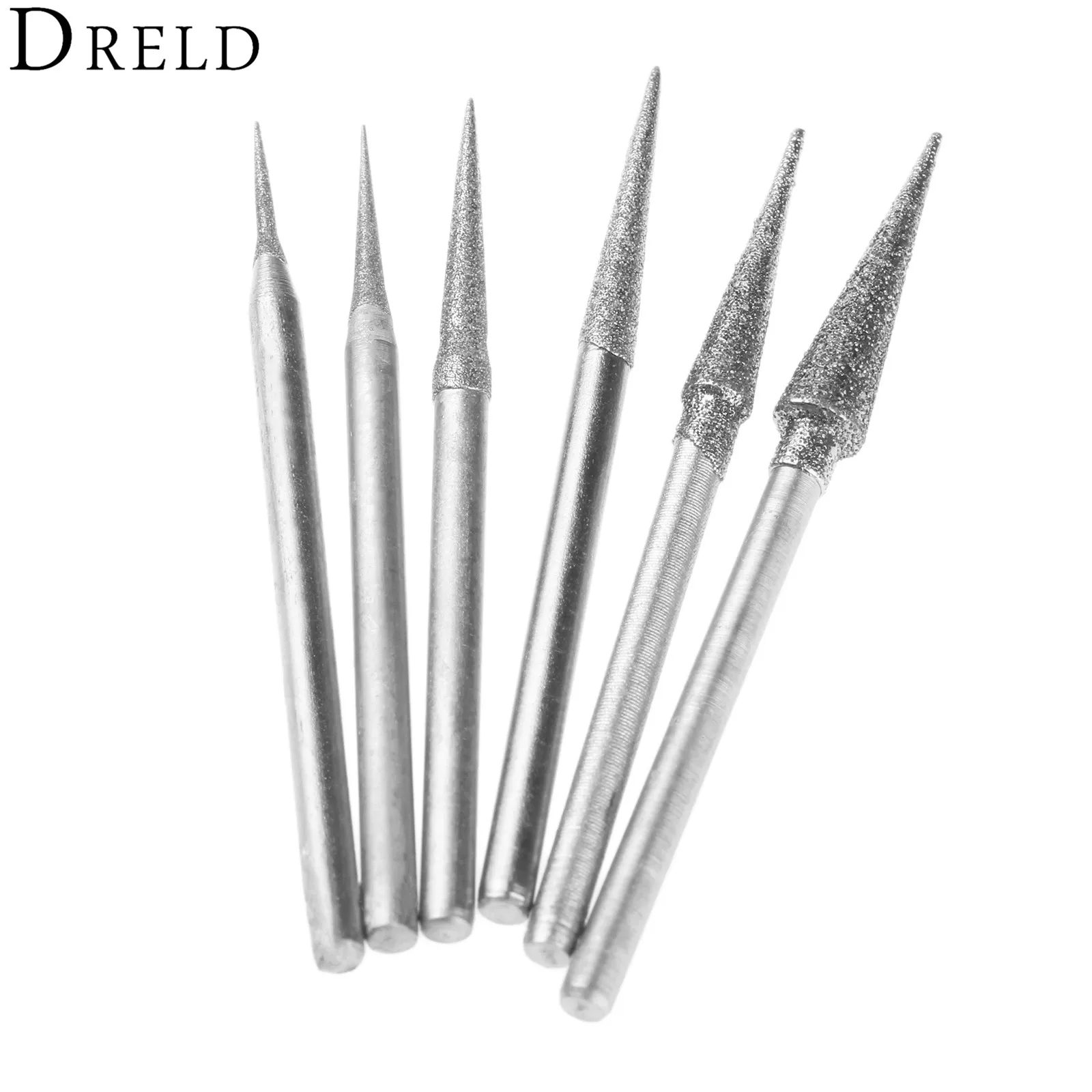 

DRELD 6Pcs 1-4mm Diamond Grinding Head Grinding Needle Bits Burrs Metal Stone Jade Engraving Carving Tools 2.35mm Shank D Needle