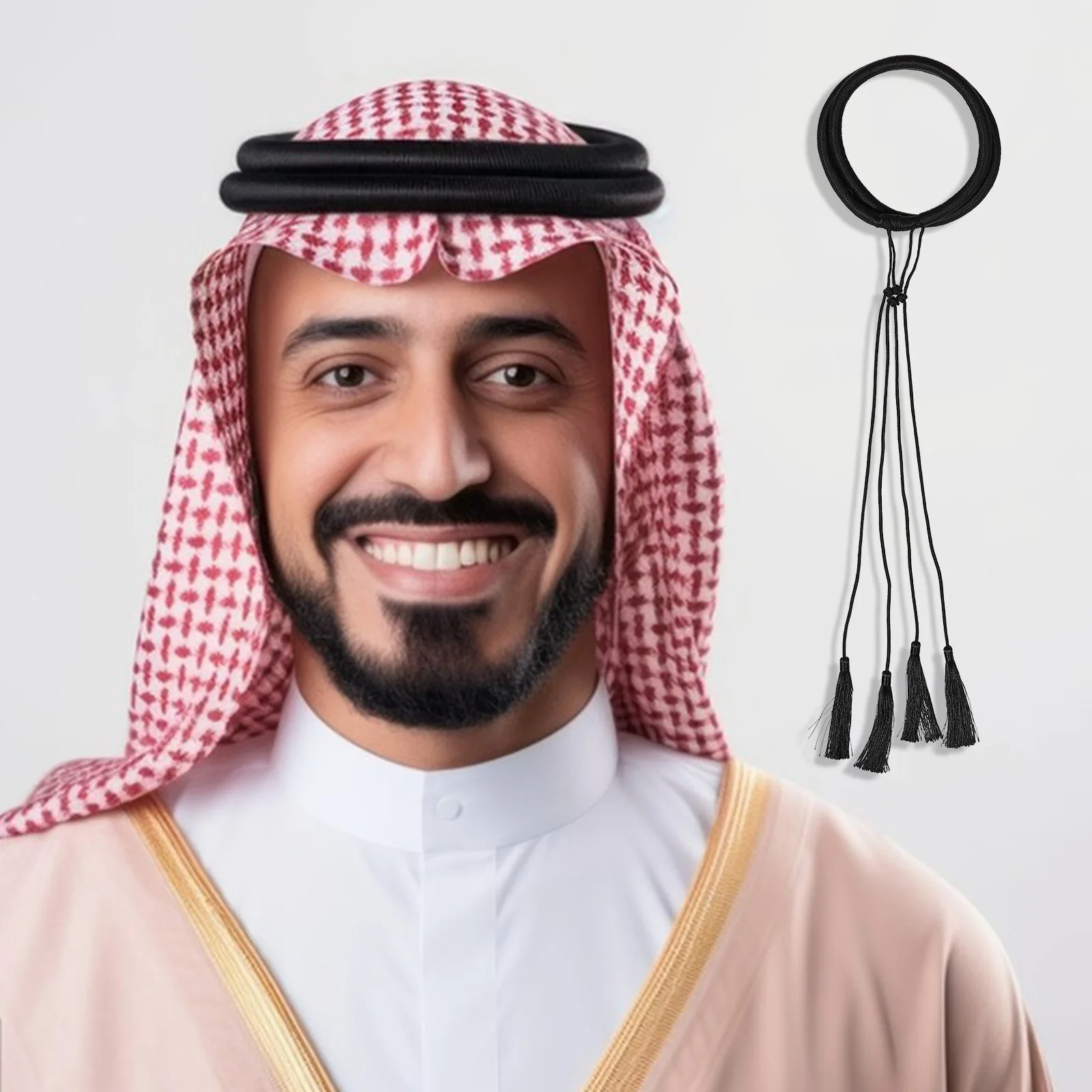 

Men Headband Arab Head Scarf Rope with Tassel Polyester Material Skin Friendly Wide Fit for Cosplay Halloween Costume Party