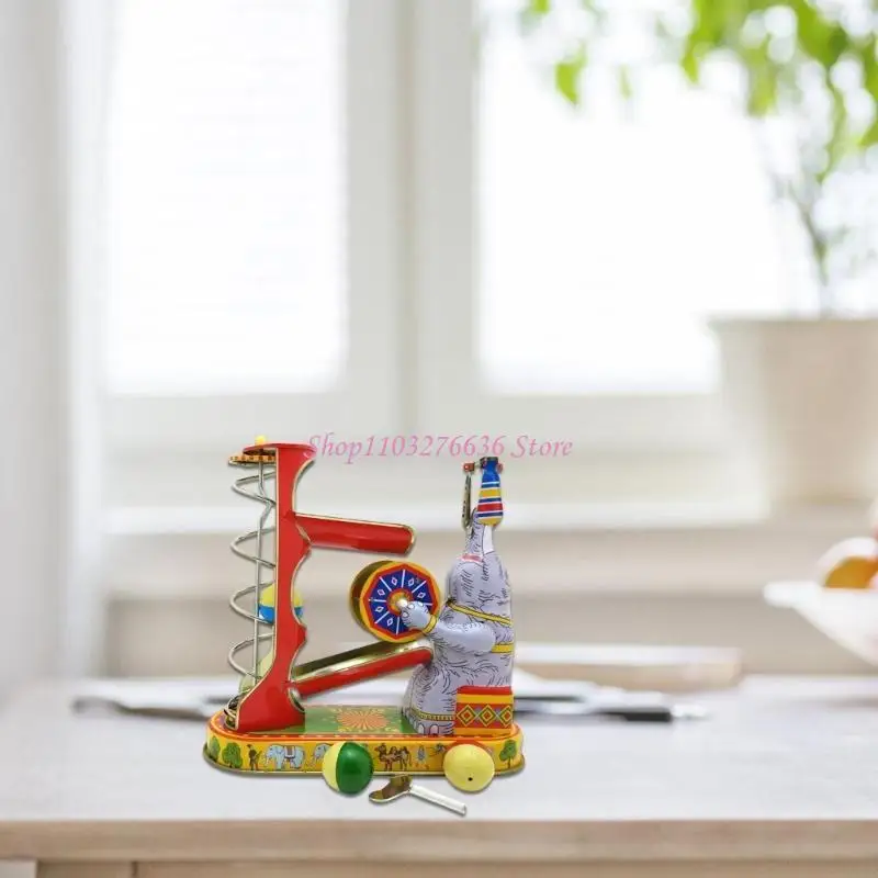 R6FD Tinplate Toy Unique Elephant on Tin Acrobatics Vintage Wind Up Toy for Home Decoration and Collection