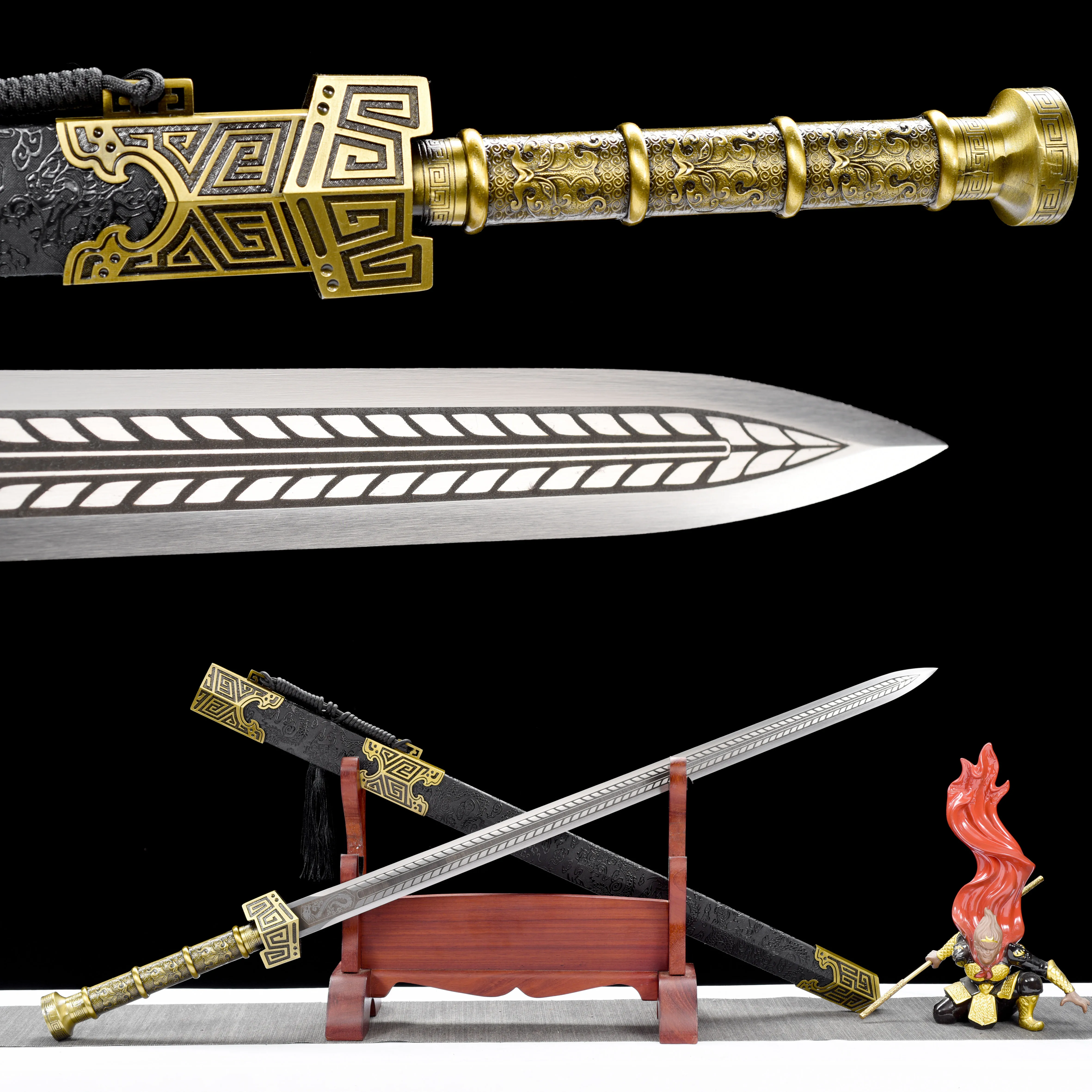 

105cm Medieval Chinese golden Qin King hand-ground real steel sharp samurai sword katana Weapons Fighting Knight ready battle