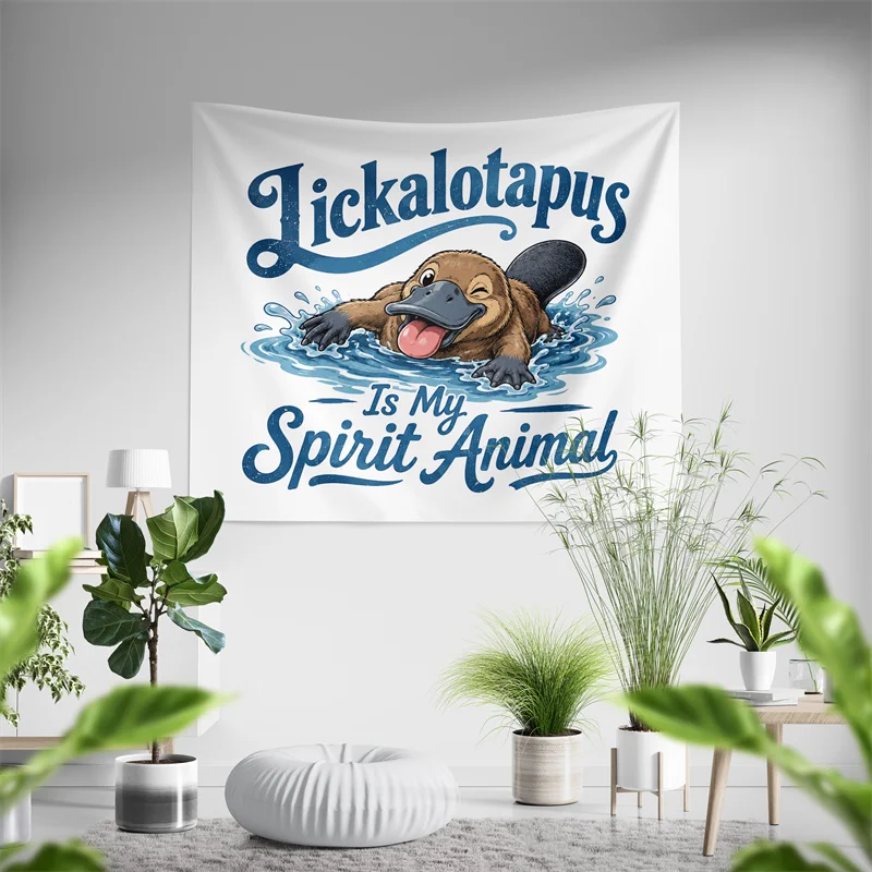 Aertemisi Lickalotapus is My Spirit Animal Funny Platypus Art Tapestry Wall Hanging for Bedroom Living Room College Dorm Decor