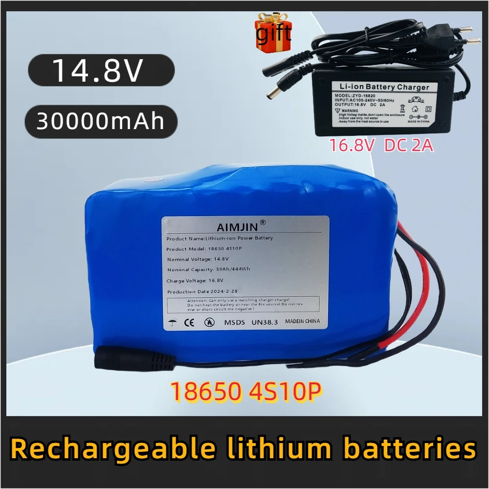 

4S10P 14.8V 30Ah 444Wh 18650 Lithium Battery Pack with BMS for Inverter Smart Robot High-power Equipment Etc+16.8V charger