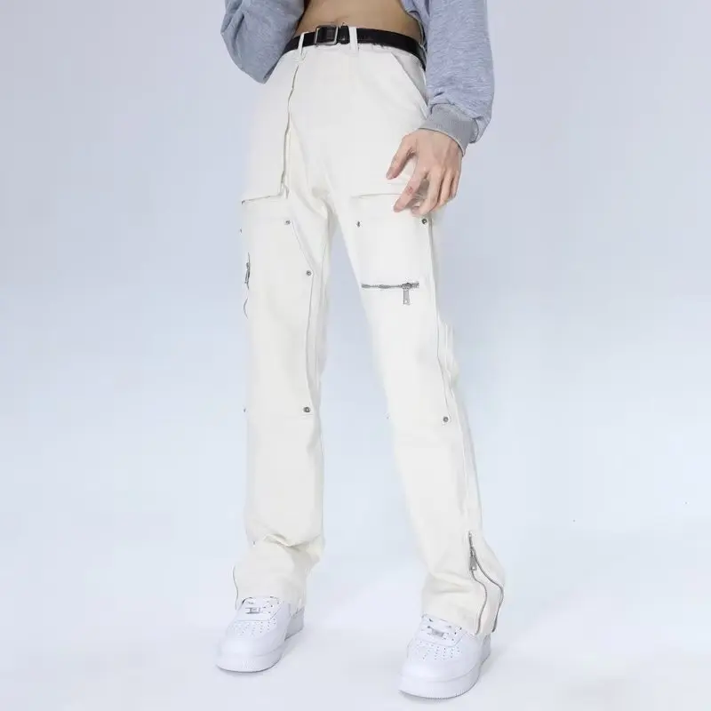 2026 Y2K Mode Weiße Baggy New Jeans Kpop Cargo-Hosen für Herren Kleidung Gerade Knöchelreißverschluss Damen Lange Hosen Ropa Hombre – Detail 8