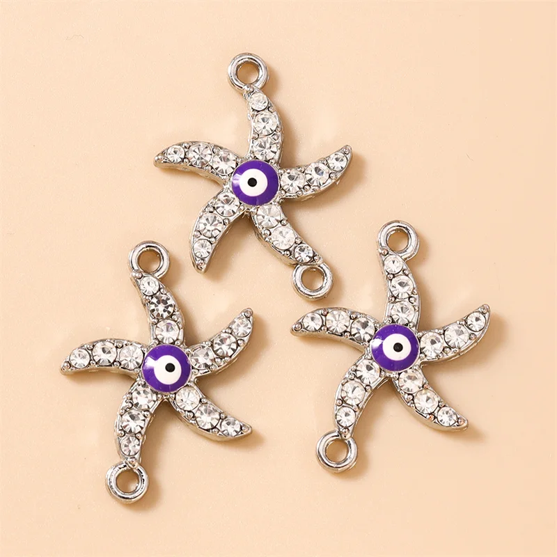 Leslie 10 Stück 21x28mm Strass-Kristall Glücksbringer Anhänger in Form von bösen Augen und Seesternen für die Herstellung von Ohrringen, Halsketten, Armbändern und DIY-Schmuck. – Detail 4