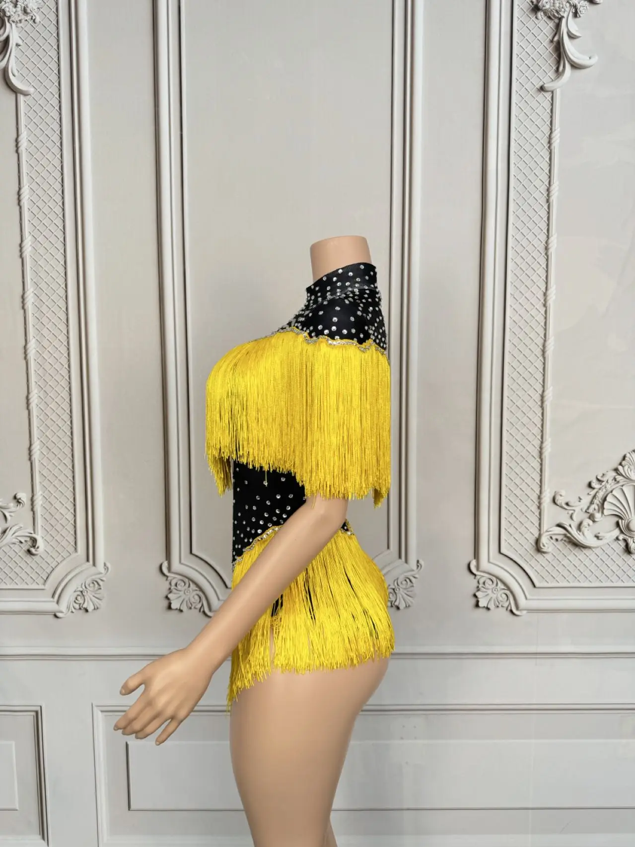 Sparkly Sequins Rhinestones Tassels Spandex Bodysuit Women Sexy Nightclub Stage Performance Dance Costume Dancer Outfit Danhuang