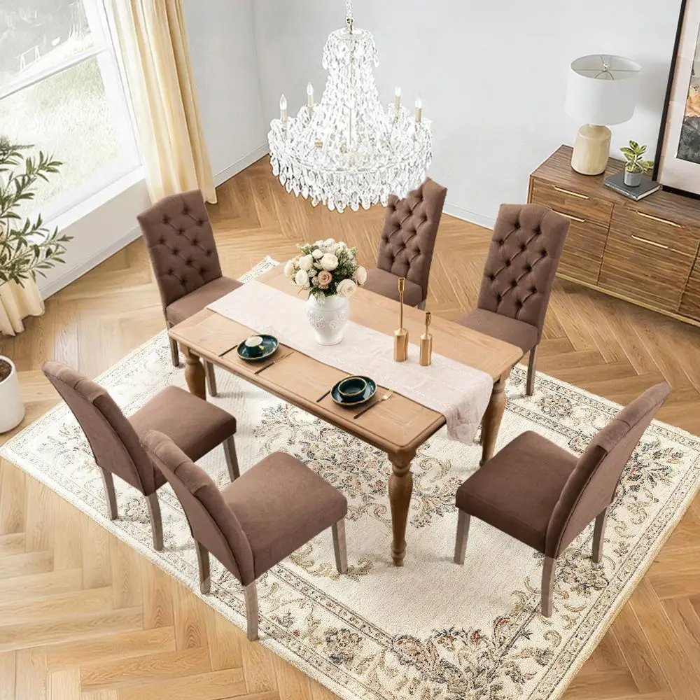 

Upholstered Parsons Dining Chair Set Fabric Diner Accent Stylish Modern Kitchen Living Room with Button Sturdy Solid Wood Legs,