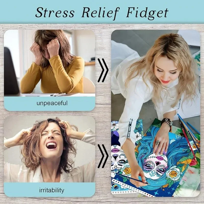 كتاب تلوين أحادي الجانب للاسترخاء للنساء البالغات: 24 صفحة من الفنون والحرف اليدوية وتصاميم الجمجمة