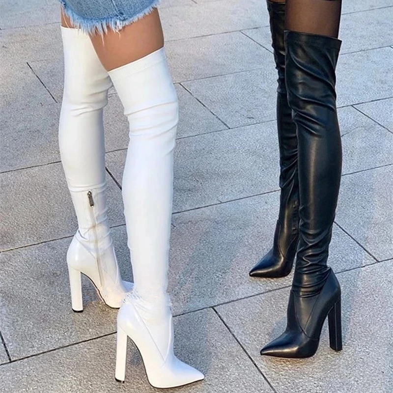 Autumn Women Thigh High Boots Stretchy Thick High Heels Over Knee Boot Botas Mujer Ladies Shoes Woman Big Size 39 43 44 46 47