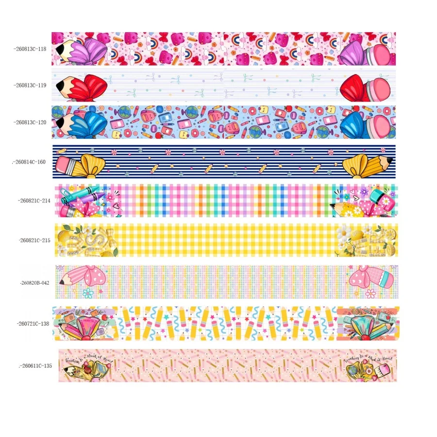 50yards Two End Back to School Printed Grosgrain Ribbon, Cartoon Pencil Pattern, DIY Hair Bow Craft Decorative for Gift Wrapping