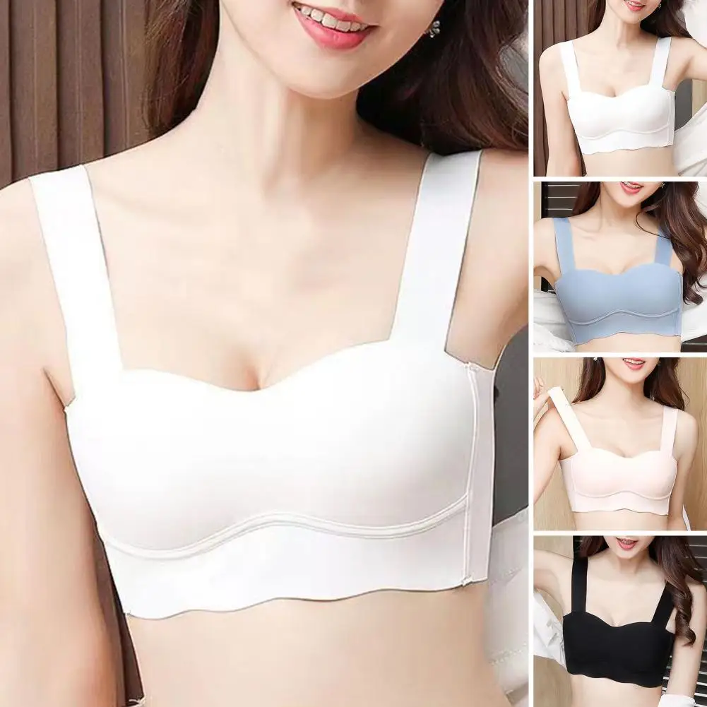 Bandeau Sports Bra Nylon Molded Cup Bra Push Up Solid Color Wide Shoulder Straps Wireless Design Lady Sports Bra Underwear