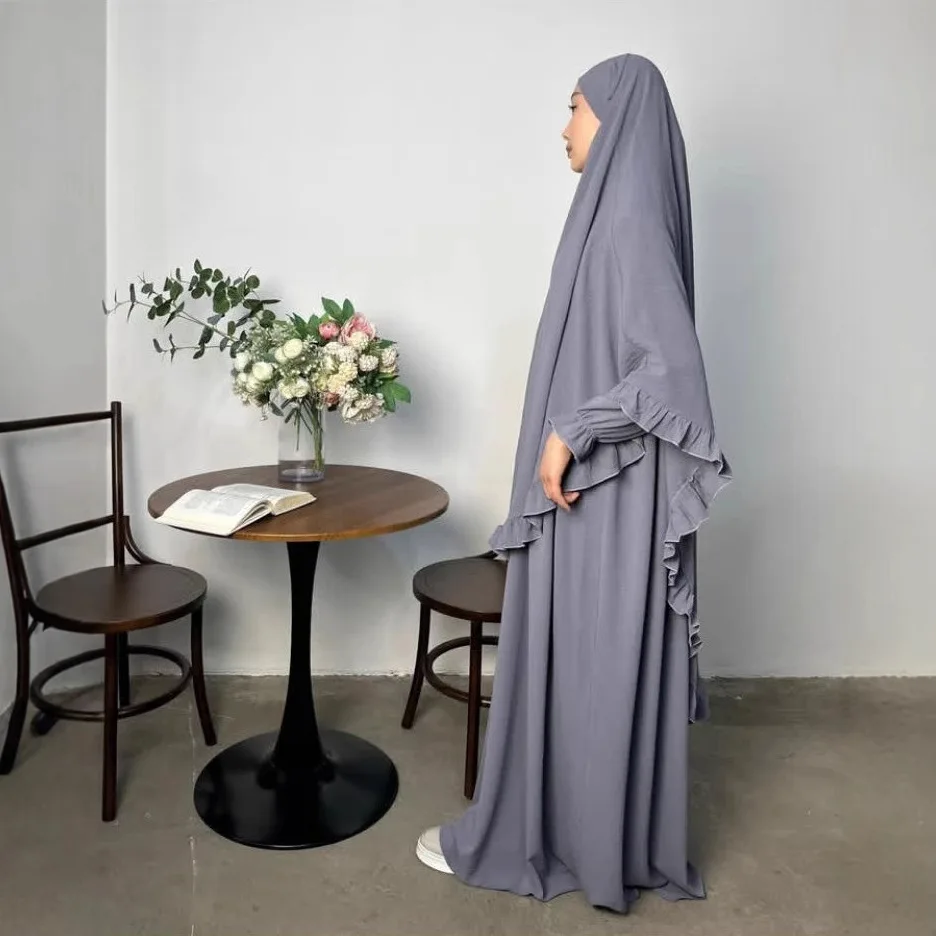 Eid Djellaba Khimar Hijab Dress Muslim Women Jalabiya 2 Piece Set Jubha Islam Clothing Abaya Prayer Garment Kaftan Burqa Ramadan