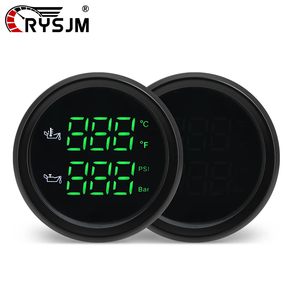 

52mm 2 in 1 Digital 50~150 Celsius Oil Temperature Meter + 0-10 Bar Oil Pressure Gauge Temp Oil Press With Alarm for Boat Car