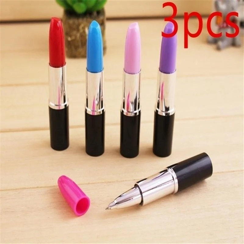 3pcs Student Cute Kawaii Ball Pen Creative Lipstick Ball Point Pen for Kids Novelty Gift  Stationery