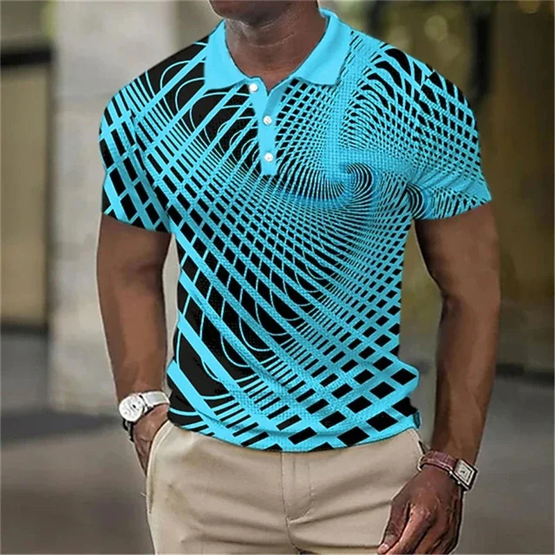 Summer Men\'s Collar Polo Shirt Golf Optical Illusion 3d Print Street Short Sleeves Print Clothing Designer Breathable Shirts