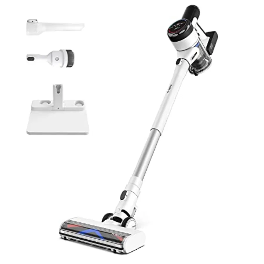 

Cordless stick vacuum for home and pet hair cleaning, ABS plastic body in black, anti-tangle brush and LED headlights for hard