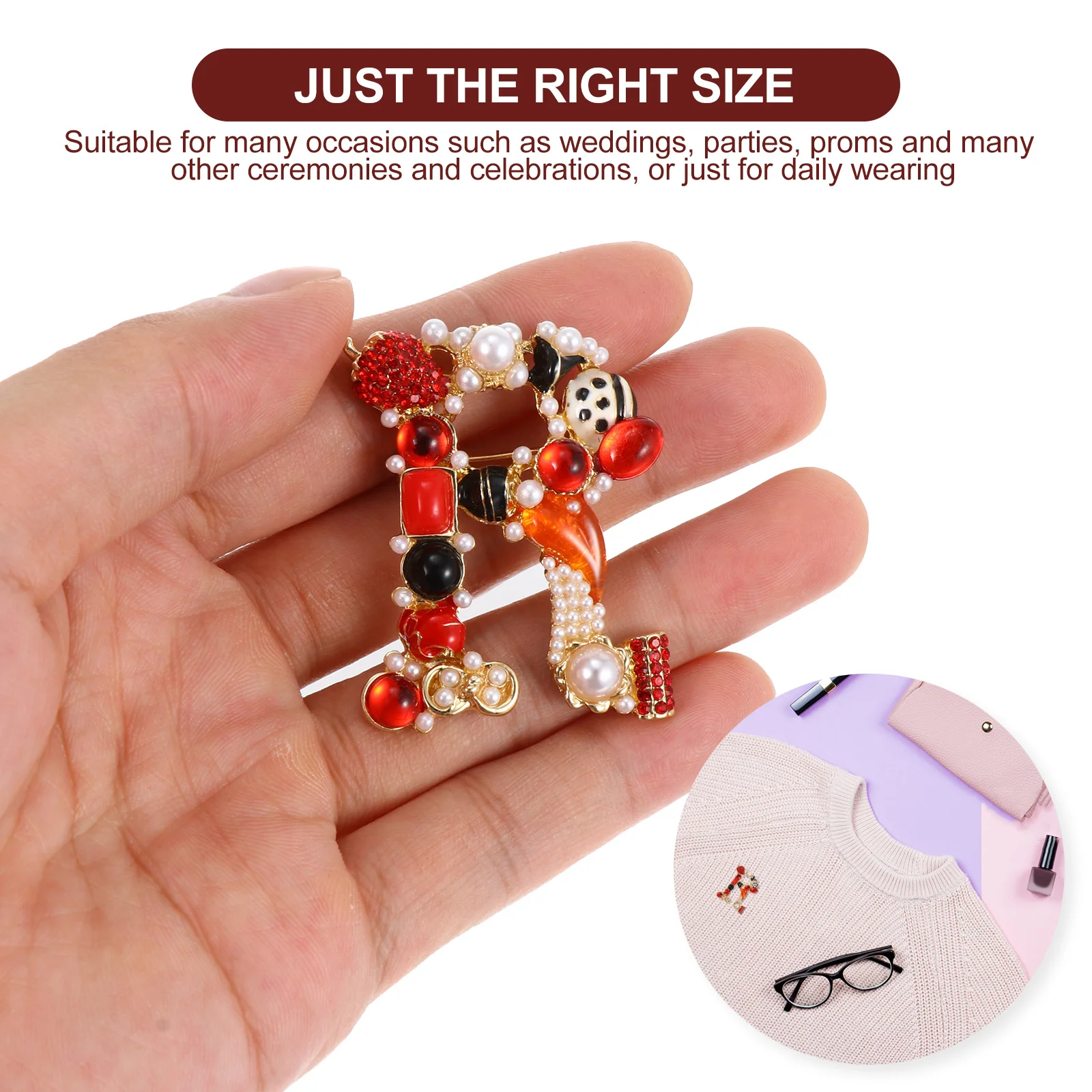 1 Uds. Broche con letras de aleación a la moda, forma de R, Clip delicado en suéteres, chaquetas, broche para vestido de fiesta, broche para el pecho para mujer