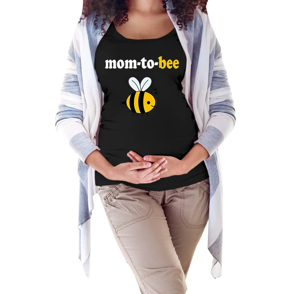 

Funny Bee Printed Maternity T Shirts Summer Short Sleeve Belly Tees for Pregnant Women Pregnancy Tops 24SS Y2k Youth Pregnancy