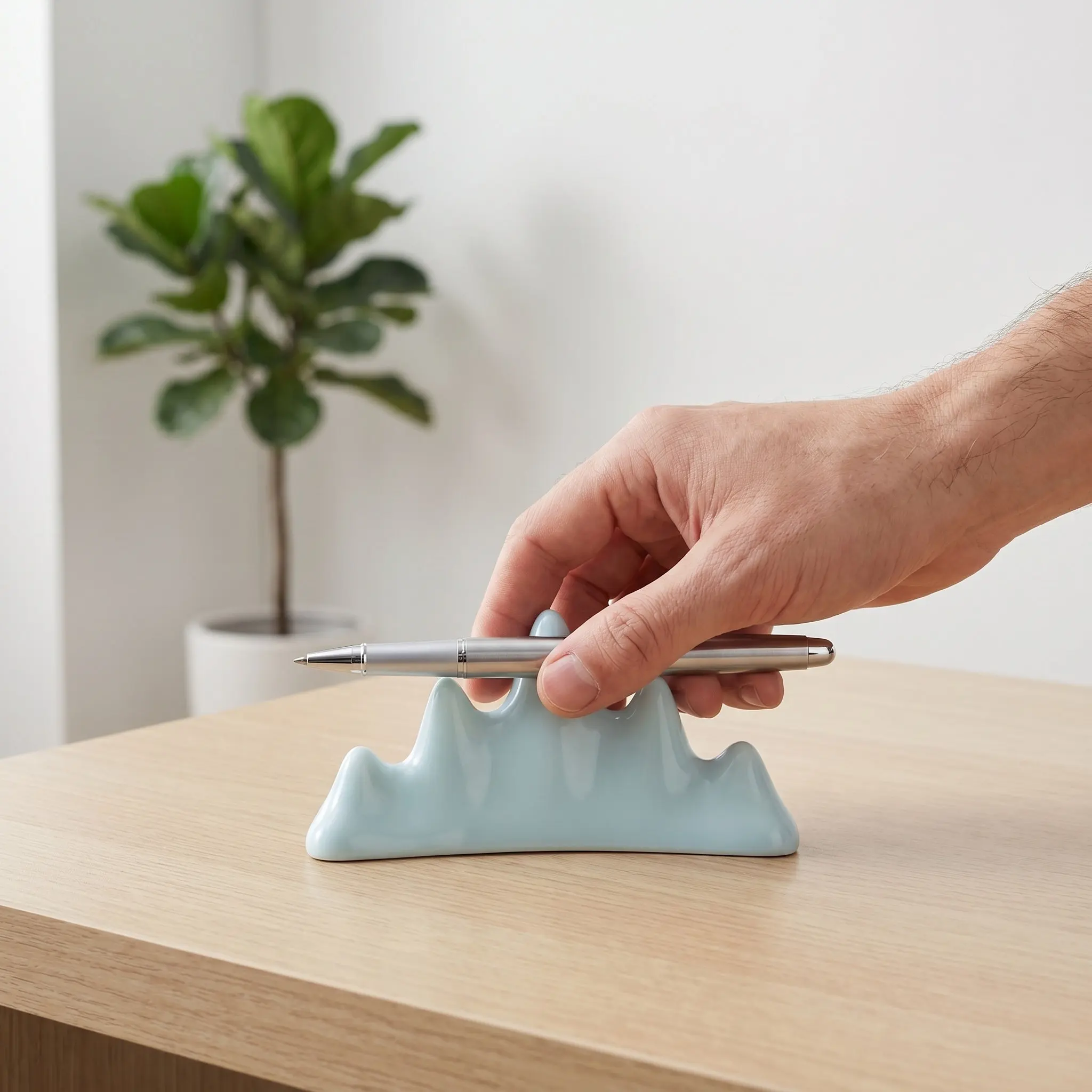 Elegant Ceramic Pen Holder Glaze Design Calligraphy Brush Stand Office Desk Organizer Pen Rest for Men