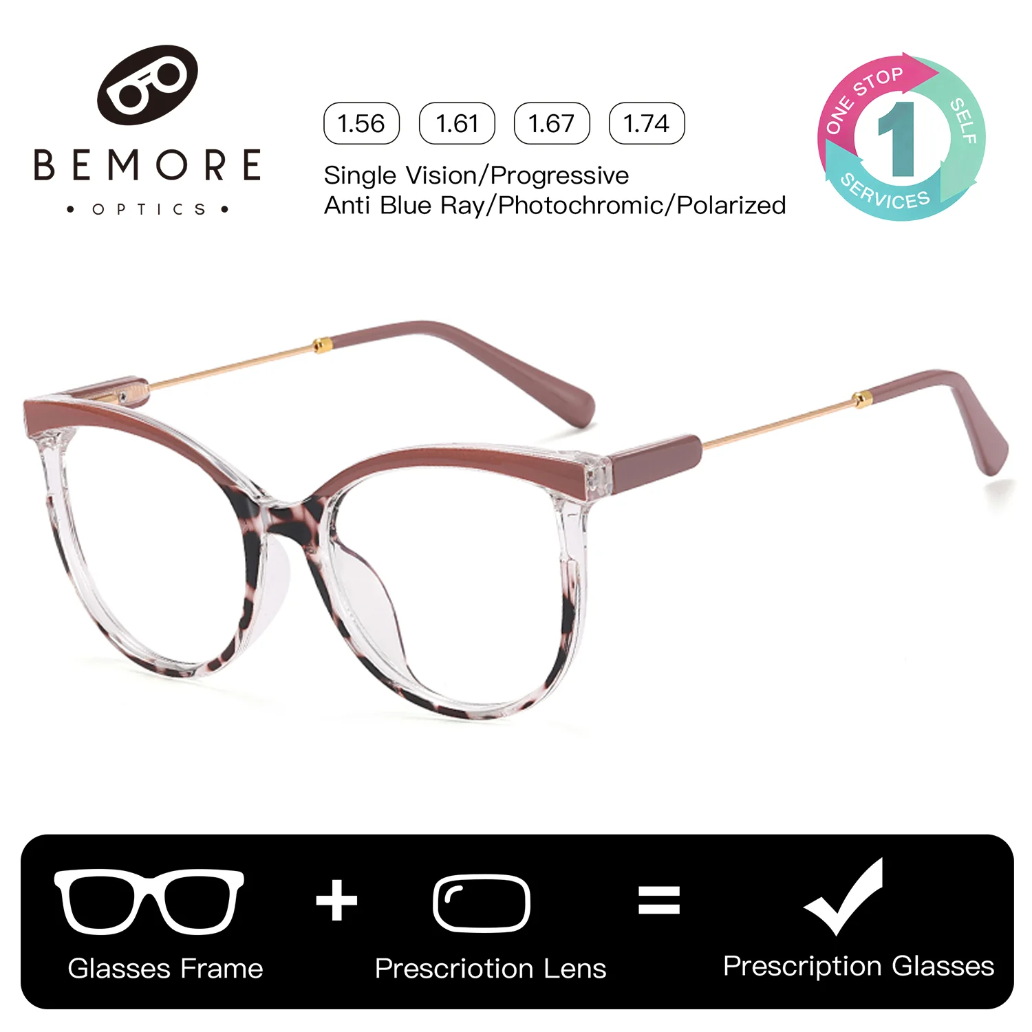 Lunettes de vue BEMORE Butterfly anti-lumière bleue TR90 en métal, myopie, verres progressifs, lunettes médicales pour femmes 1