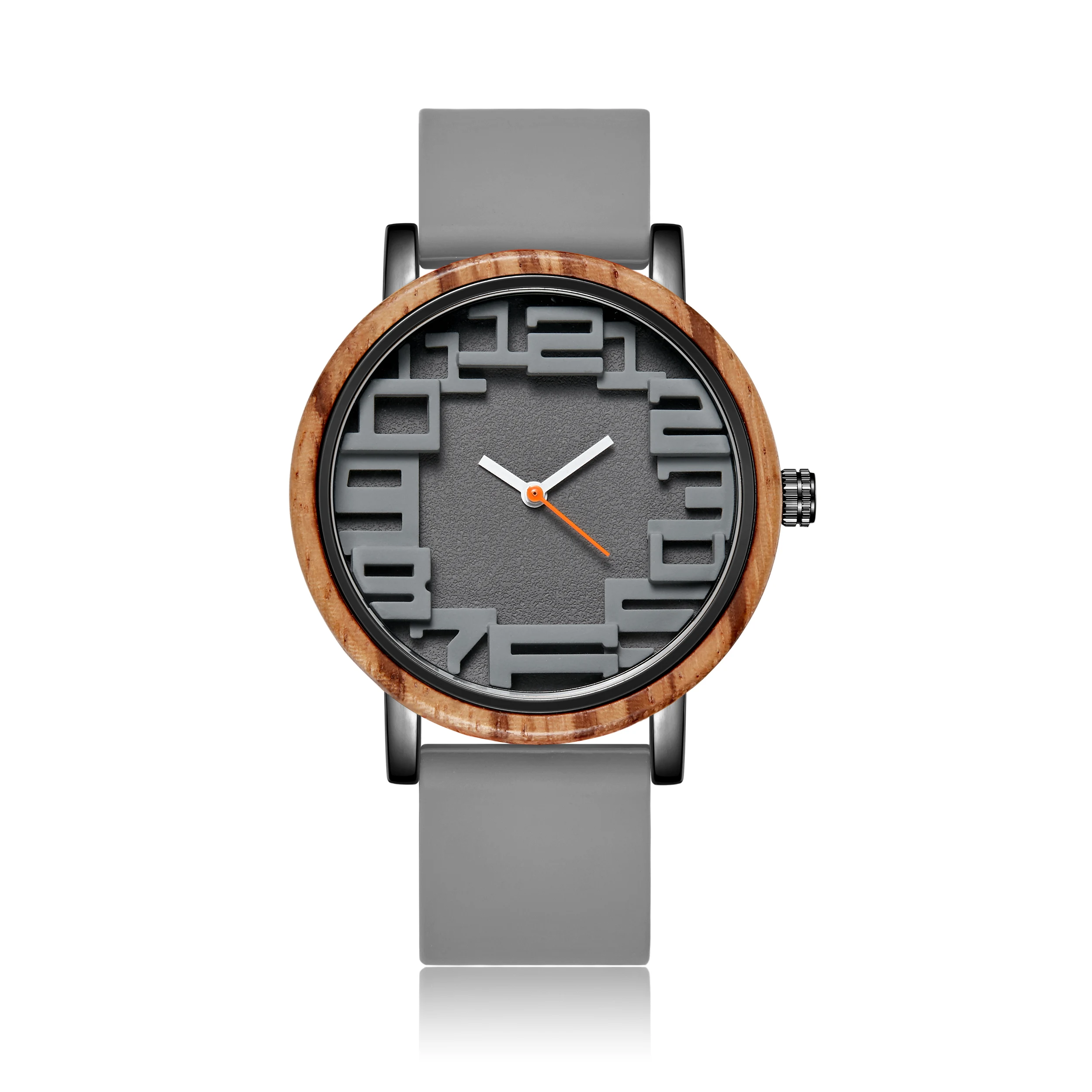 Reloj de madera Natural para hombre y mujer, pulsera de cuarzo con banda de goma, estilo Relaxo