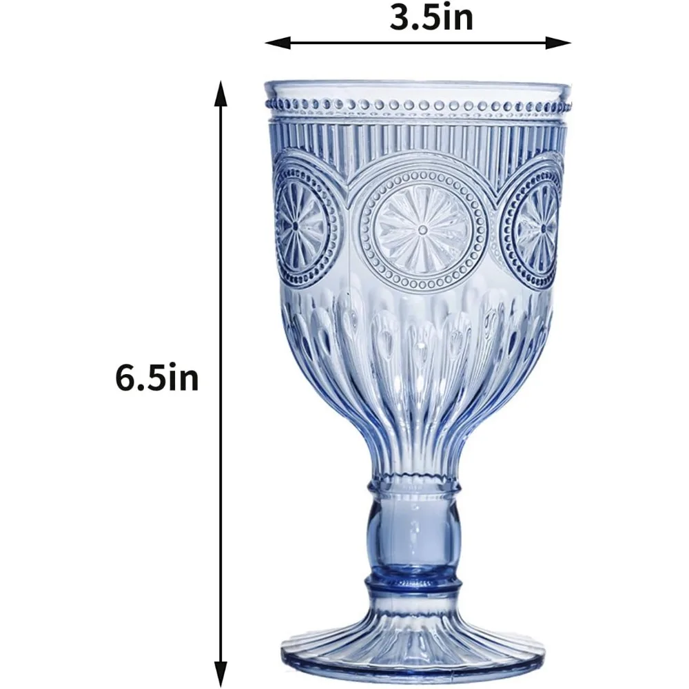 كؤوس نبيذ بلاستيكية قابلة لإعادة الاستخدام سعة 12 أونصة على الطراز العتيق مع نمط فريد منقوش على شكل زهرة - ستيمواري غير قابل للكسر للمياه الملونة G