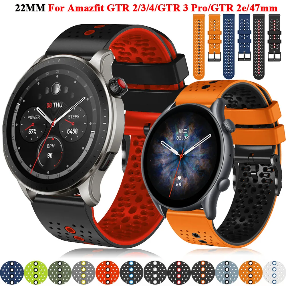 Xiaomi Amazfit GTR 4, GTR3 Pro,2E,GTR2,GTR 3 Pro, 47mm, 22mm用のスマートシリコンストラップ