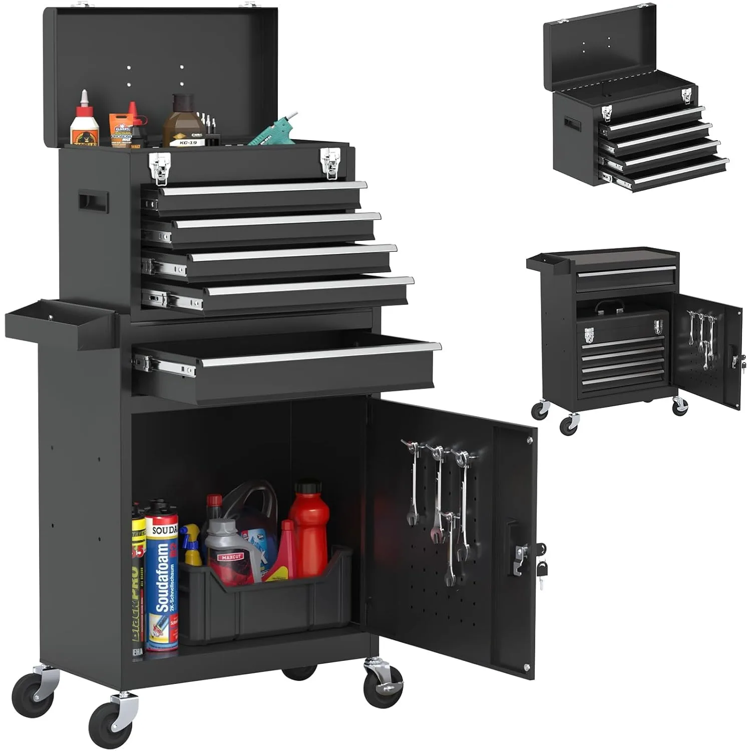 Tool Chest, 5-Drawer Rolling Tool Chest with Detachable Top Tool Box,Box with Wheels,Storage Cabinet for Garage