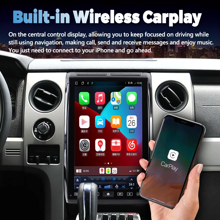 S 14.5inch Android 15 Touch Screen Carplay For Ford F150 Raptor 2009-2014 Car Radio Stereo Multimedia Video Player GPS Head Unit