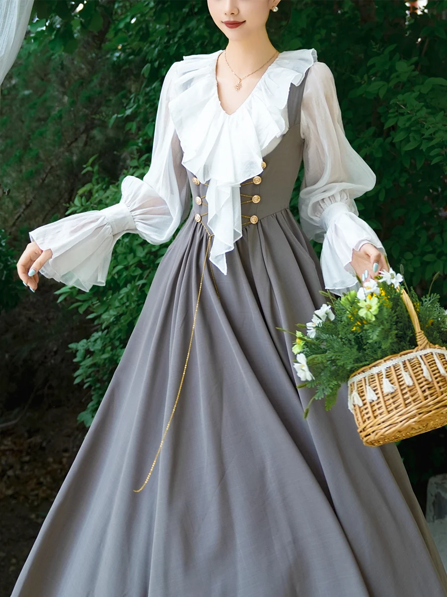 Original Miss Egg Vintage High Waist Tummy Control Maxi Dress Chain Belted Suit Dress Women's Fashion Summer Gown Skirt