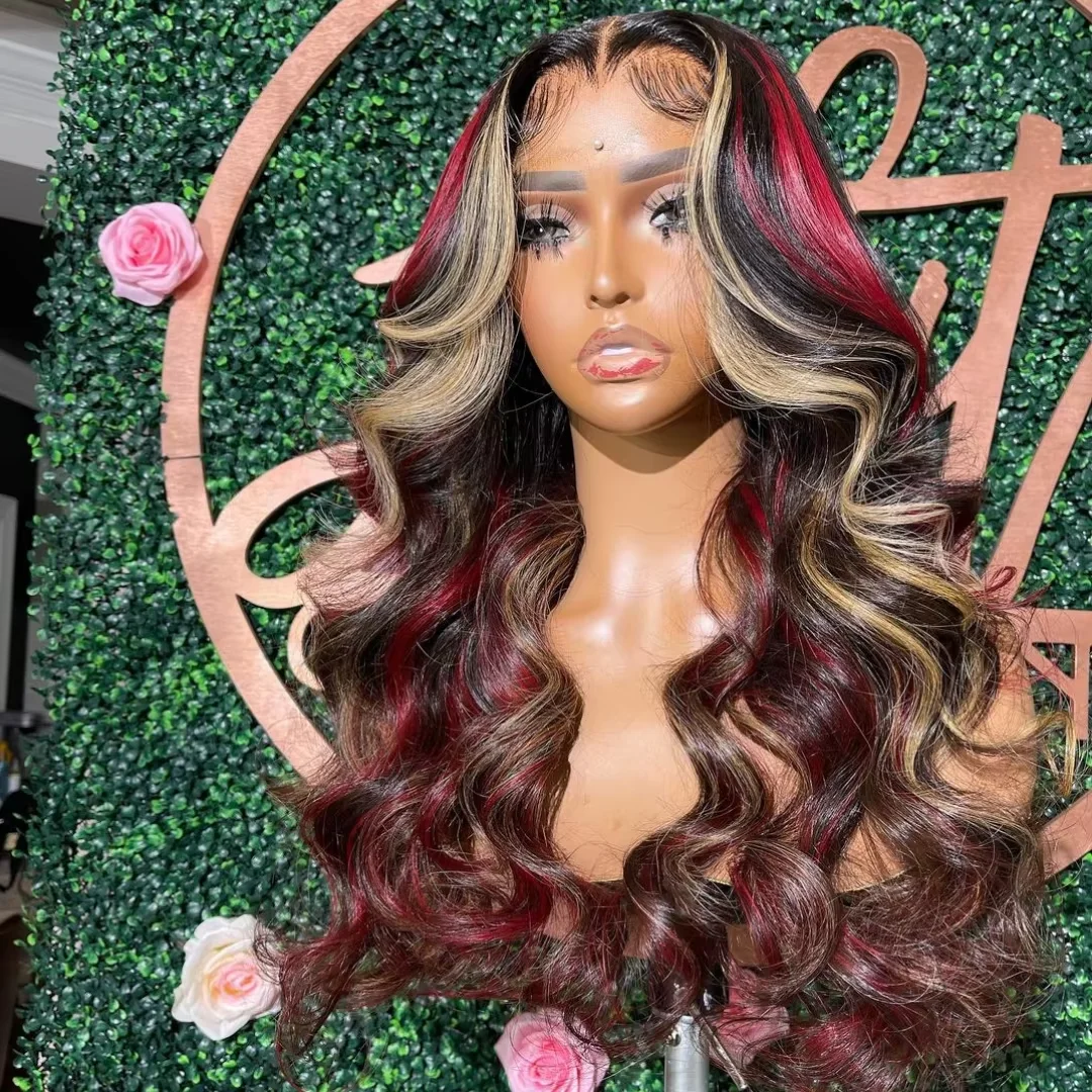 200 Density 1B/27/Red Wig 30 Inch Highlight 5x5 Glueless 99J Burgundy Body Wave Colored Transparent Lace Closure Wigs Human Hair