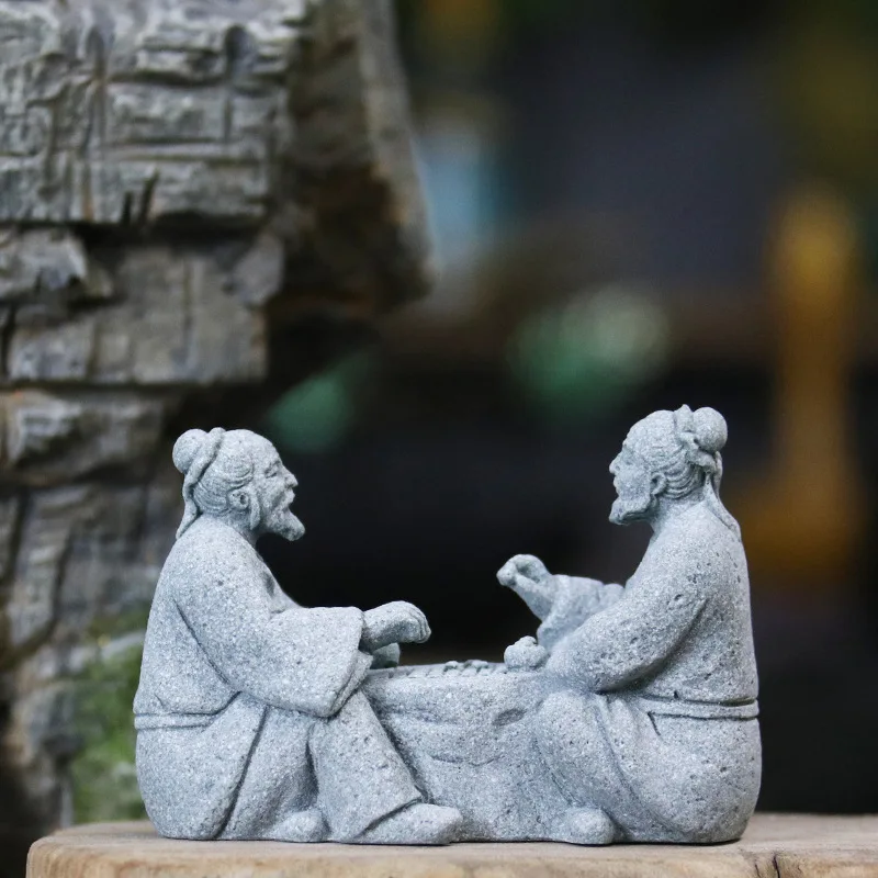 

Chinese Elder Playing Chess Statues Miniature Landscape Decoration Miniature People Bonsai Rockery Aquariums Ornaments