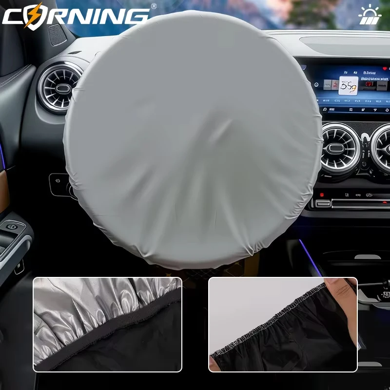 Universal Car Steering Wheel Sunshade Cover Heat Insulation Anti-Aging Protection Sleeve Convenient Storage for Most Models