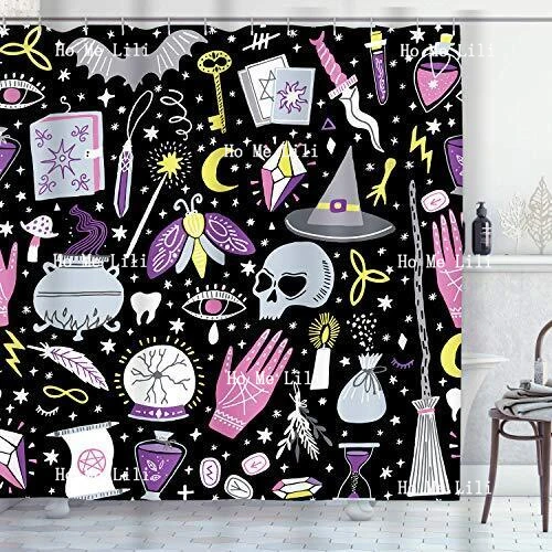 Shower Curtain Set Magic Witch Witchcraft Esoteric Black Mystic