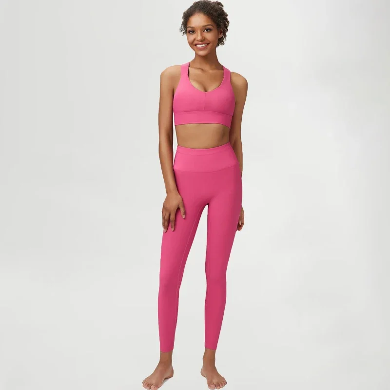 2 조각 요가 세트 여성 높은 스트레치 소프트 나일론 Ftness 운동 스포츠 정장 체육관 브래지어 높은 허리 레깅스 여성 육상 의류