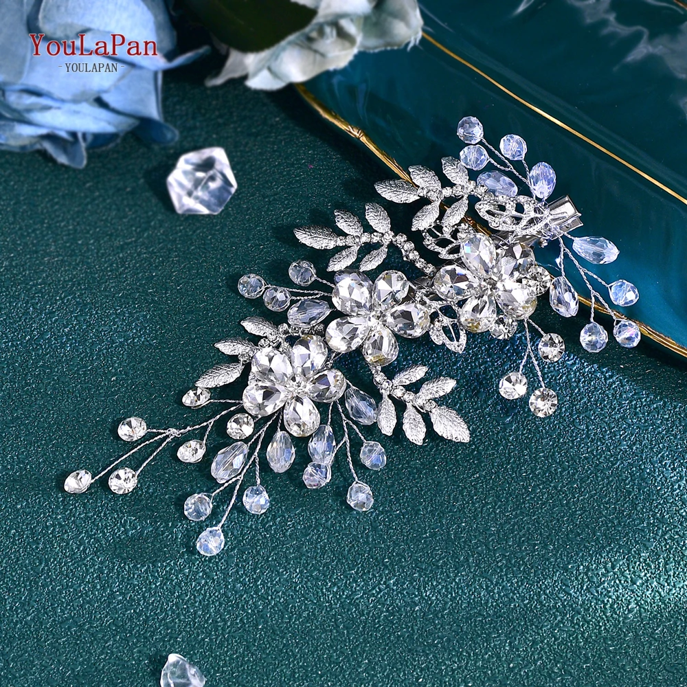 YouLaPan Rhinestone Flower Bride Hair Clip Headband Wedding Crystal  Hair Accessories Women Barrette Clips Bride Headwear HP758